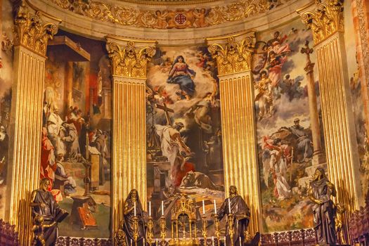 Altar Frescos San Francisco el Grande Royal Basilica Madrid Spain. Basilica designed in the second half of 1700s, completed by Francisco Sabatini.