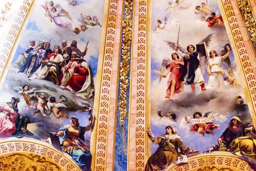 Angels King Frescos Dome San Francisco el Grande Royal Basilica Madrid Spain. Basilica designed in the second half of 1700s, completed by Francisco Sabatini.