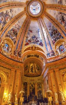 Dome Stained Glass San Francisco el Grande Royal Basilica Dome Madrid Spain. Basilica designed in the second half of 1700s, completed by Francisco Sabatini.