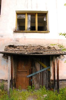 Abandoned building entrance, Magadan region, outback Russia