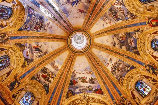 Dome Stained Glass San Francisco el Grande Royal Basilica Madrid Spain. Basilica designed in the second half of 1700s, completed by Francisco Sabatini.