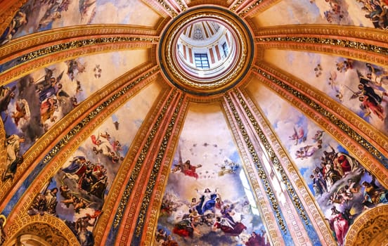 Dome Frescoes San Francisco el Grande Royal Basilica Madrid Spain. Basilica designed in the second half of 1700s, completed by Francisco Sabatini.