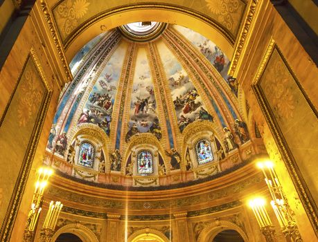 Dome Stained Glass San Francisco el Grande Royal Basilica Madrid Spain. Basilica designed in the second half of 1700s, completed by Francisco Sabatini.