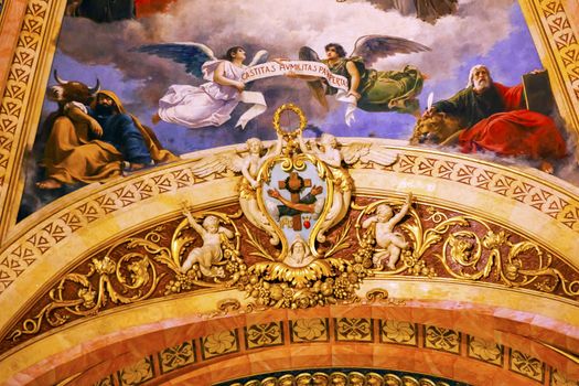 Symbol Dome Frescos San Francisco el Grande Royal Basilica Madrid Spain. Basilica designed in the second half of 1700s, completed by Francisco Sabatini.