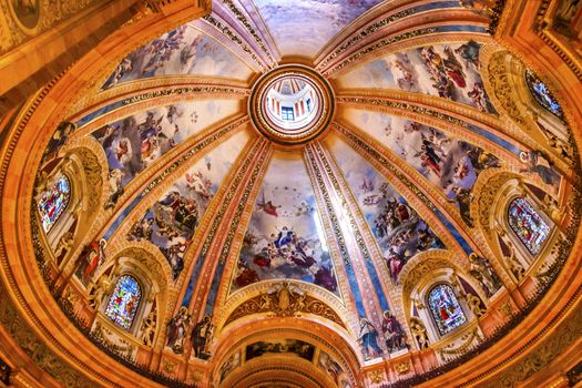 Dome Stained Glass San Francisco el Grande Royal Basilica Madrid Spain. Basilica designed in the second half of 1700s, completed by Francisco Sabatini.