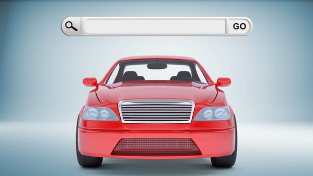 Red car with search field on blue background