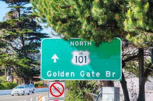 Golden Gate bridge sign in San Francisco on a sunny day