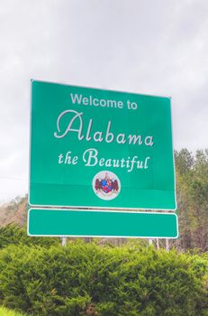 Welcome to Alabama the Beautiful sign at the state border