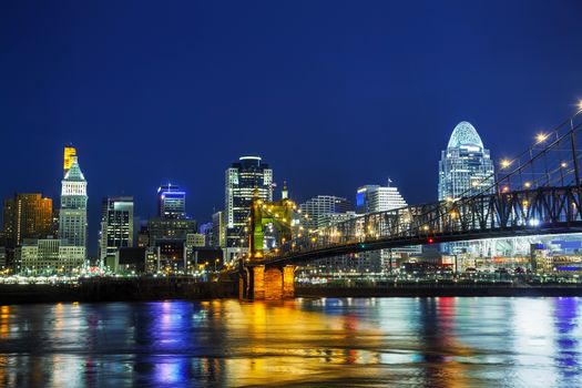 Cincinnati downtown overview early in the night