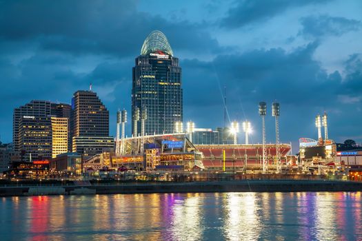 CINCINNATI - APRIL 12: Great American Ball Park stadium on April 12, 2014 in Cincinnati, Ohio. It is a baseball stadium located and the home field of the Cincinnati Reds of Major League Baseball opened in 2003.