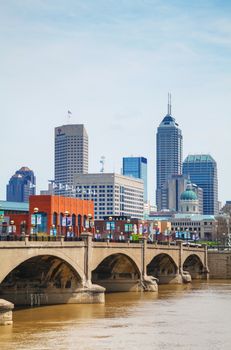 INDIANAPOLIS - APRIL 11: Downtown overview on April 11, 2014 in Indianapolis, Indiana. It's the capital and most populous city of the U.S. state of Indiana, and also the county seat of Marion County.