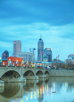 INDIANAPOLIS - APRIL 11: Downtown overview on April 11, 2014 in Indianapolis, Indiana. It's the capital and most populous city of the U.S. state of Indiana, and also the county seat of Marion County.