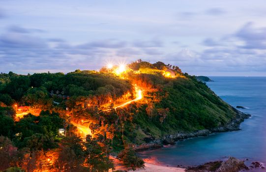 High dynamic range technique of phuket view point in twilight, Phuket Thailand