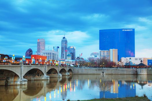 INDIANAPOLIS - APRIL 11: Downtown overview on April 11, 2014 in Indianapolis, Indiana. It's the capital and most populous city of the U.S. state of Indiana, and also the county seat of Marion County.