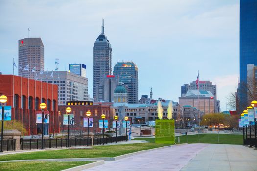 INDIANAPOLIS - APRIL 11: Downtown overview on April 11, 2014 in Indianapolis, Indiana. It's the capital and most populous city of the U.S. state of Indiana, and also the county seat of Marion County.