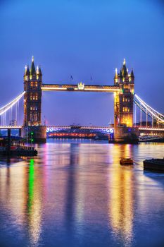 Tower bridge in London, Great Britain at the night time