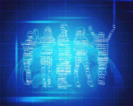 Abstract silhouette of businesspeople in different postures on blue background. Elements of this image furnished by NASA 