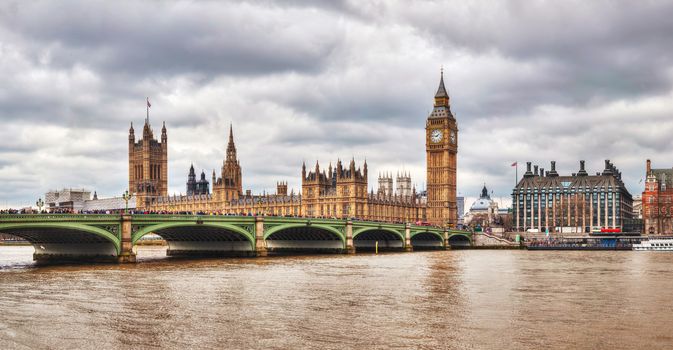 Panoramic overview of London with the Clock Tower and Houses of Parliament