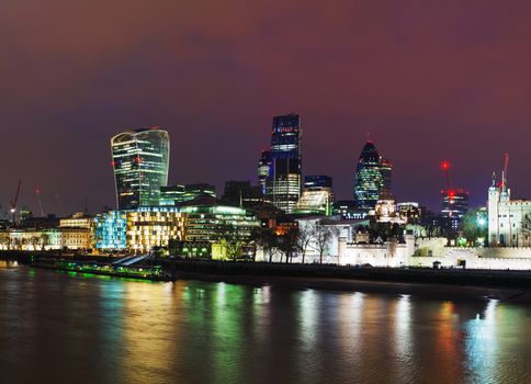 Financial district of the City of London in the night