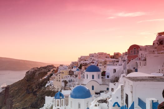 The sunset at Oia village in Santorini island in Greece