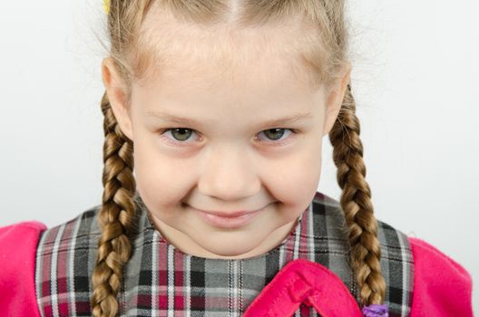 Portrait of a cheerful girl fun four-Europeans