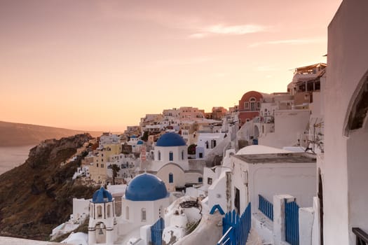 The sunset at Oia village in Santorini island in Greece