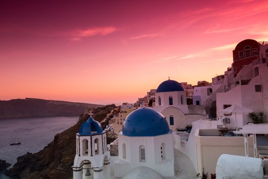 The sunset at Oia village in Santorini island in Greece