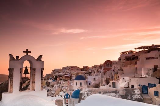 The sunset at Oia village in Santorini island in Greece