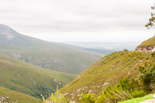 GEORGE, SOUTH AFRICA - JANUARY 3, 2015: A hazy view from the Outeniqua Pass towards George