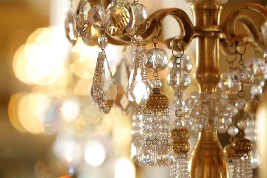 Close up on crystal of contemporary chandelier