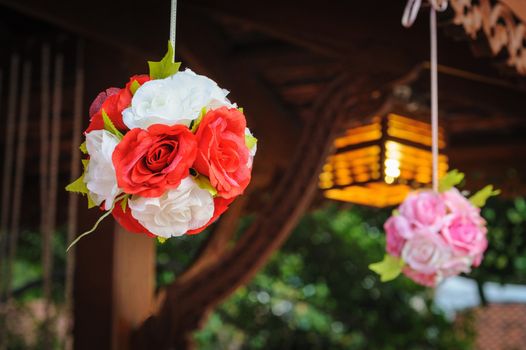 Bouquet of artificial flowers in resort