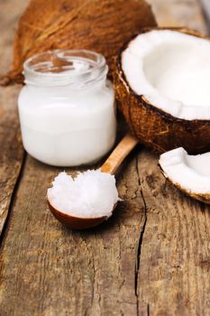 Coconut on the wooden table