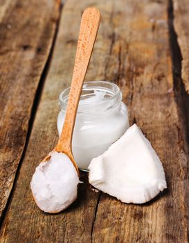 Coconut on the wooden table