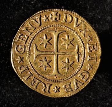 ancient golden coin of old republic of genoa, Italy, called 5 doppie.
