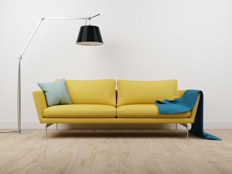 couch and lamp on the parquet floor