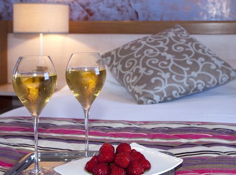 romantic drink for two with wine and strawberries