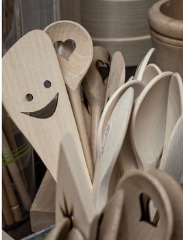 wooden spoons for cuisine in italian market