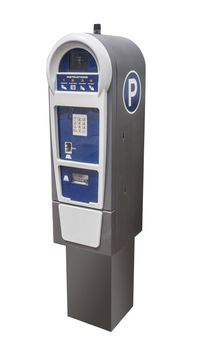 New parking meters that accept credit cards, isolated with clipping path