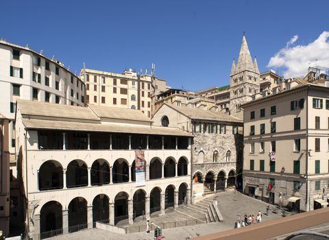 various views of Genoa, Italy, the old church called "Commeda" and historical center