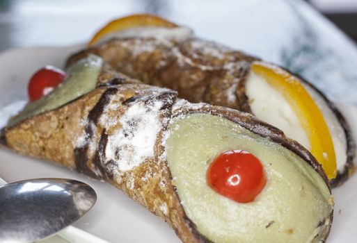 Typical Sicilian sweet called cannoli or "cannolo siciliano"