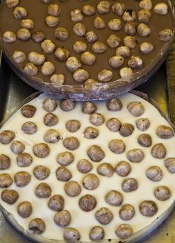 black and white chocolate with hazelnuts