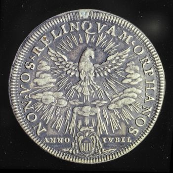ancient silver coin of republic of genoa italy - scudo side A
