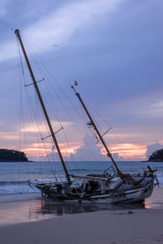 The Ship's Side, Seascape During Sunrise. Beautiful Natural, Kata Beach, Phuket Thailand, The popular tourist destination of tourists around the world.