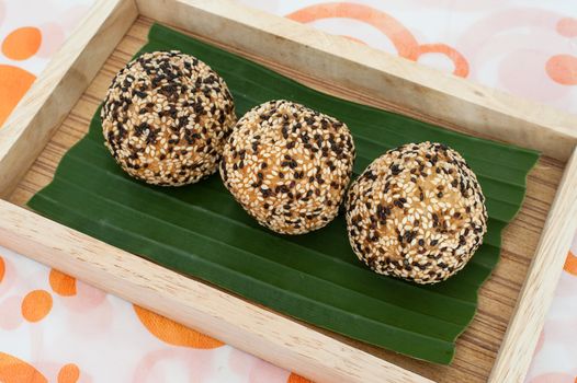 Thailand dessert, sesame balls was cooking in Thai street market