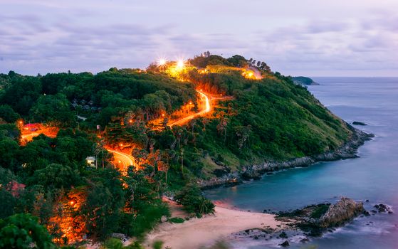 High dynamic range technique of phuket view point in twilight, Phuket Thailand