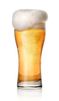 Glass of light beer isolated on a white background