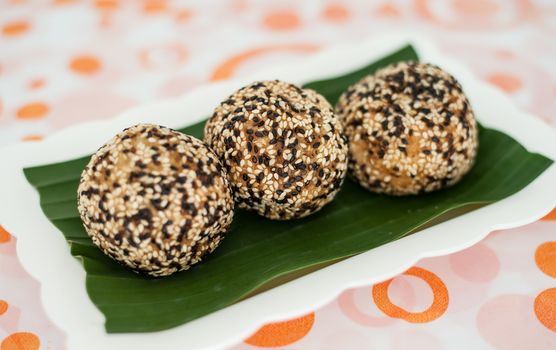 Thailand dessert, sesame balls was cooking in Thai street market