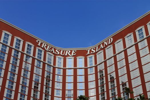 Treasure Island Hotel and Casino sign on the famous Las Vegas Strip.