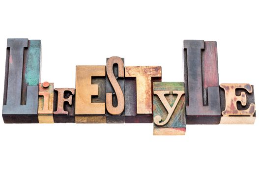 lifestyle word - isolated text in mixed letterpress wood type printing blocks