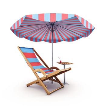 chair and parasol isolated on white background